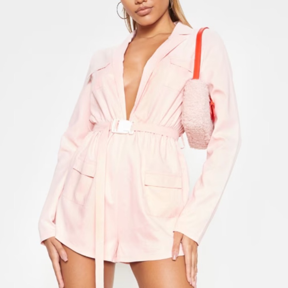 Pink belted romper